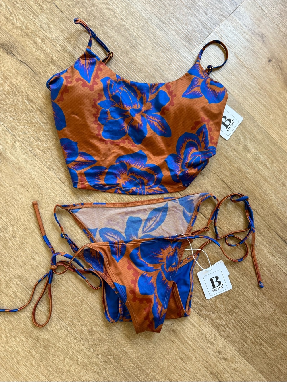 B. Swim Orange & Blue Floral Crop Tank Two-Piece Bikini